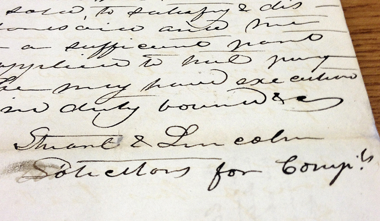Among the 490 items in the Lincoln mss. were numerous legal papers drawn up by the traveling law firm Stuart and Lincoln. Domestic and monetary disputes alike crossed their desk, and many of the papers were written in Lincoln&rsquo;s handwriting.