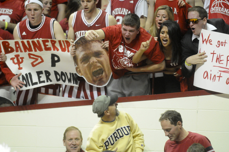 Indiana University students heckle a Purdue University fan before the Hoosiers' 72-61 loss to the Boilermakers on Feb. 23, 2011, at Assembly Hall in Bloomington, Ind.