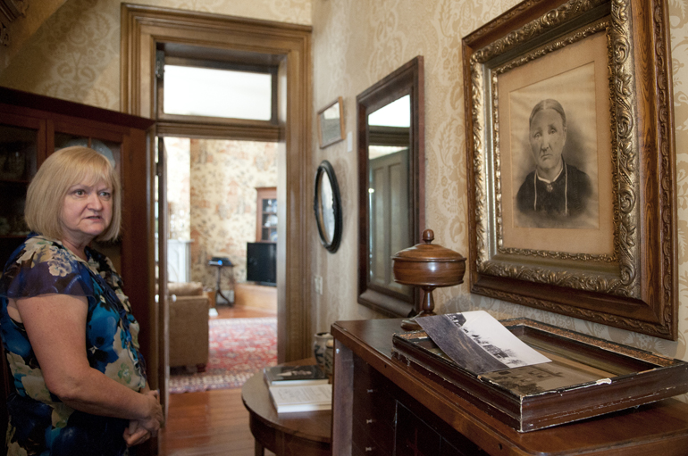 Vickie Classen describes a section of her house showing some history of the Morehouse Farm on Wednesday, April 3, 2013, in Lafayette. Classen and her husband, Dan, bought the property in 2000 and worked successfully to qualify the 1870s house and farm structures for the National Register of Historic Places.