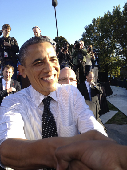 U.S. President Barack Obama shakes hands with supporters after his stump speech at the Ohio State University in Columbus, Ohio.