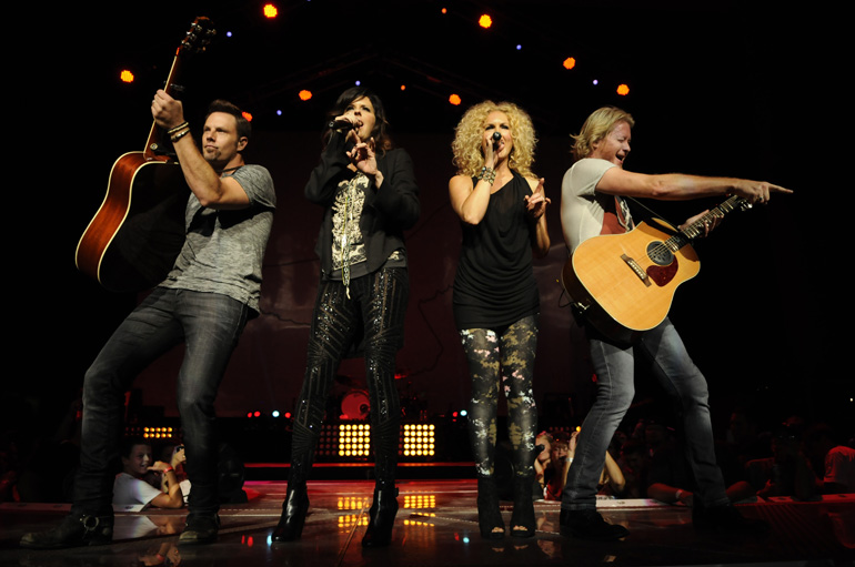 Little Big Town (from left, Jimi Westbrook, Karen Fairchild, Kimberly Schlapman and Phillip Sweet) performs during the quartet's performance on Friday, Aug. 31, at Klipsch Music Center in Noblesville.