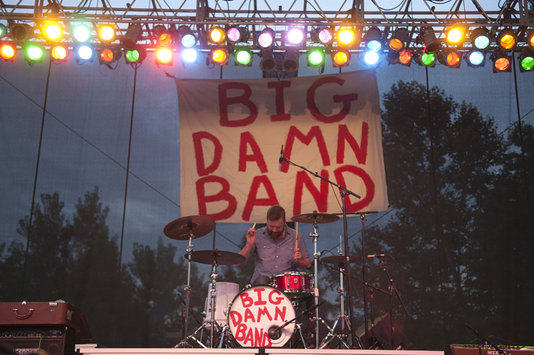 Ben Bussell, drummer for The Reverend Peyton\'s Big Damn Band, performs during Hoosier Night on the Marsh Free Stage at the Indiana State Fair, Friday, August 16, 2013.
